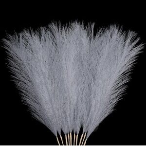 10‎ Pcs Faux Pampas Grass Gray Pampas Grass Decor Short Artificial Flufly